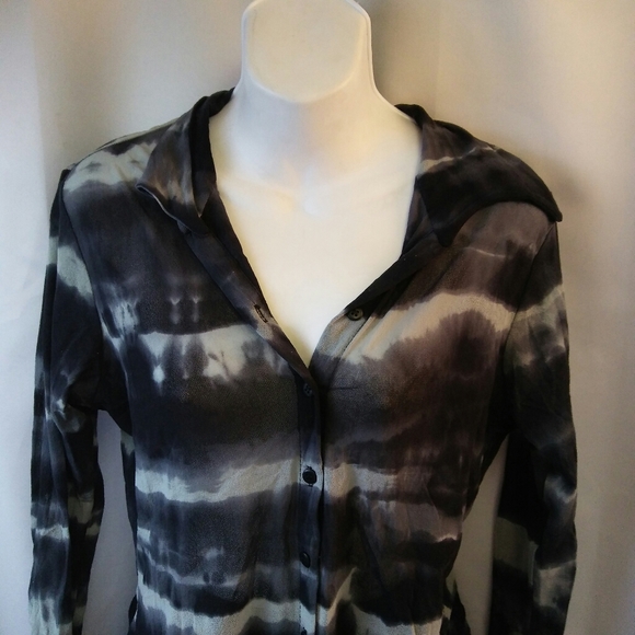 Semi-sheer Blouse Long Sleeves Abstract Print,M - Picture 2 of 4